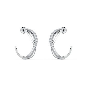 SWAROVSKI Twist Hoop Pierced Earrings, White, Rhodium plated, 5563908