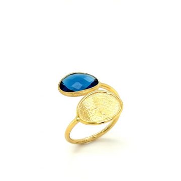 Women’s ring, gold K14 (585°), color london blue