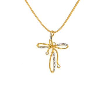 Women’s cross with cord, gold K14 (585°)   with zircon