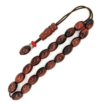 Kombolois Tiger’s eye (red), Oval bead, 19 beads