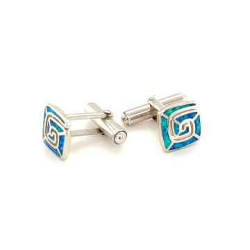 Cufflinks, silver (925°), Meander with artificial opal