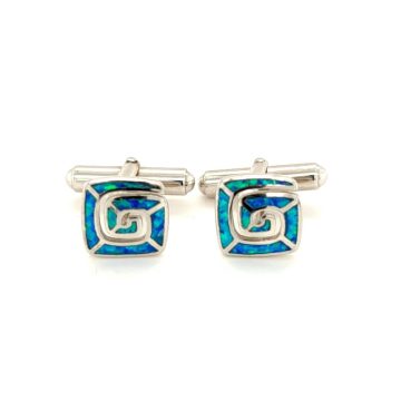 Cufflinks, silver (925°), Meander with artificial opal