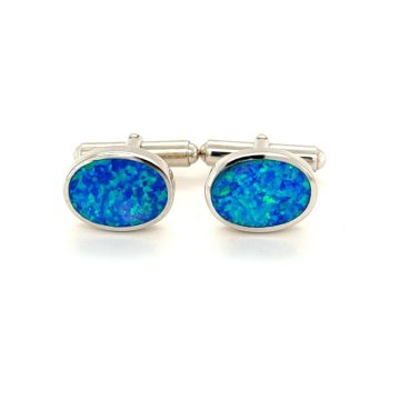 Cufflinks, silver (925°), Round with artificial opal