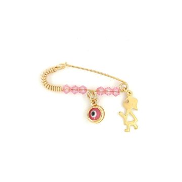 Children’s safety pin amulet, gold Κ9 (375°), eye and girl