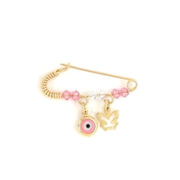 Children’s safety pin amulet, gold Κ9 (375°), eye and butterfly