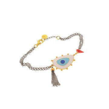 ARTEON BRACELET ​​SILVER 925° DOUBLE CHAIN  WITH A COLORED EYE AND A TASSEL,12074-000