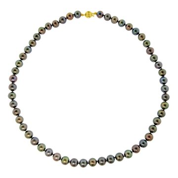 Women’s necklace with black pearls 7.5-8mm and gold clasp K14