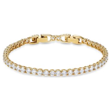 SWAROVSKI Tennis Deluxe bracelet Round, White, Gold-tone plated,5511544