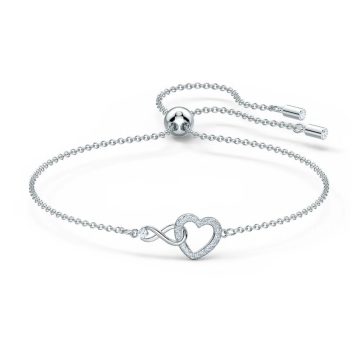 SWAROVSKI Infinity bracelet and heart, White, Rhodium plated,5524421