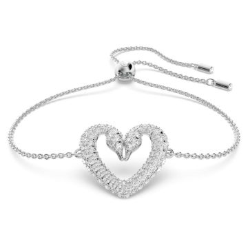 SWAROVSKI Una bracelet Heart, Small, White, Rhodium plated,5625534