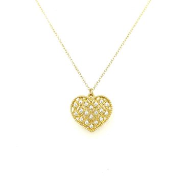 Women’s necklace, gold K9 (375 °),heart with zircon