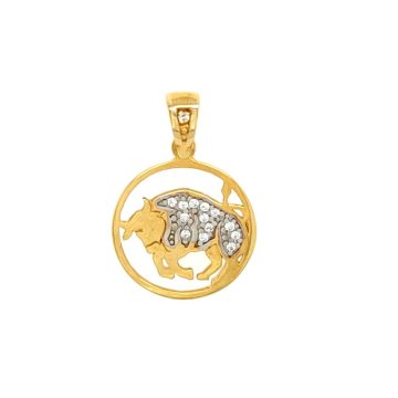Pendant Zodiac Taurus ,gold K14 (585°) with Zircon