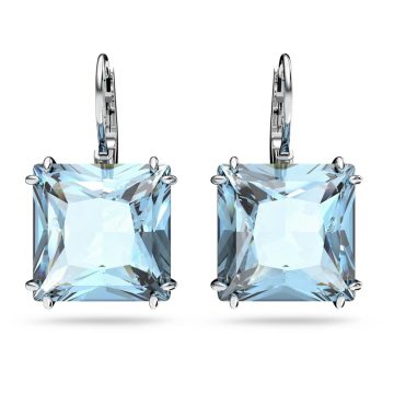 SWAROVSKI Millenia drop earrings Square cut, Blue, Rhodium plated,5619472