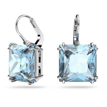 SWAROVSKI Millenia drop earrings Square cut, Blue, Rhodium plated,5619472