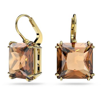 SWAROVSKI Millenia drop earrings Square cut, Brown, Gold-tone plated,5619494