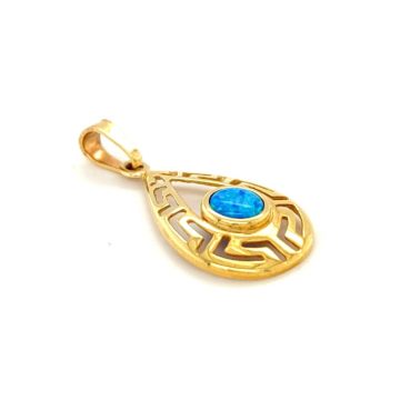 Pendant, gold K14 (585°), artificial opal with a wreath of meander tear
