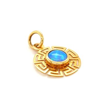 Pendant, gold K14 (585°), artificial opal with a wreath of meander