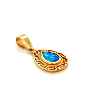 Pendant, gold K14 (585°), artificial opal with a wreath of meander tear