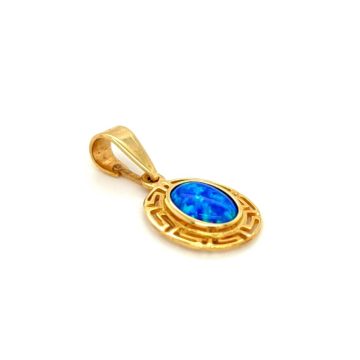 Pendant, gold K14 (585°), artificial opal with a wreath of meander oval