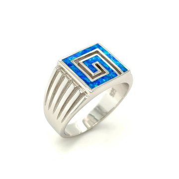 Ανδρικό δαχτυλίδι, ασήμι (925°), Μαίανδρος με τεχνητό opal