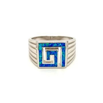 Men’s ring, silver (925°), Meander with artificial opal