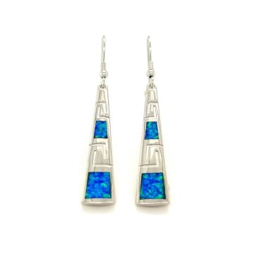 Women’s hanging earrings, silver (925°), Meander with artificial opal