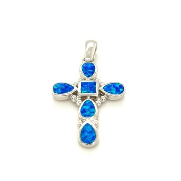 Pendant, silver (925°), Cross with artificial opal