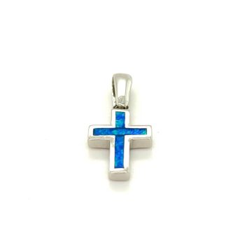 Pendant, silver (925°), Cross with artificial opal