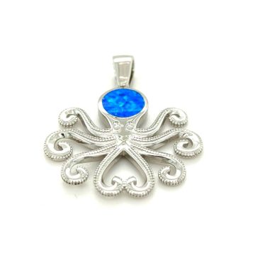 Pendant, silver (925°), Octopus with artificial opal