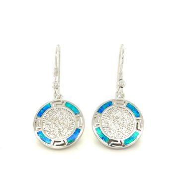 Women’s hanging earrings, silver (925°), Disc of Phaistos with a wreath of meander and artificial opal