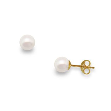 Women’s earrings with white pearls on a gold base K14 (585°), 6.5 – 7.0 mm