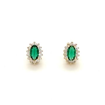 Women’s earrings, gold Κ14 (585°), rosette with green zirgon