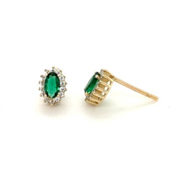 Women’s earrings, gold Κ14 (585°), rosette with green zirgon