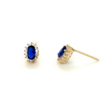 Women’s earrings, gold Κ14 (585°), rosette with blue zirgon