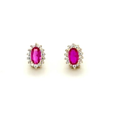 Women’s earrings, gold Κ14 (585°), rosette with pink zirgon