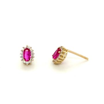 Women’s earrings, gold Κ14 (585°), rosette with pink zirgon