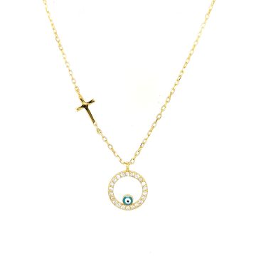 Women’s necklace, silver (925°), evil eye and cross