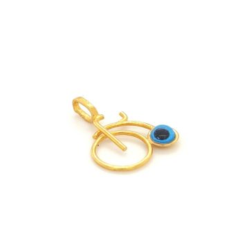 Children’s pendant bike  with blue eye , with black cord-Gold K14 (585°)-