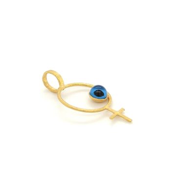 Children’s pendant Female gender symbol with a  blue eye , with black cord – Gold K14 (585°)-