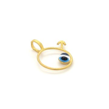 Children’s pendant male gender symbol with a  blue eye , with black cord – Gold K14 (585°)-