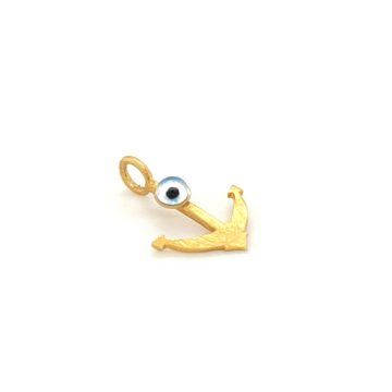 Children’s  pendant anchor with blue eye , with black cord-Gold K14 (585°)-