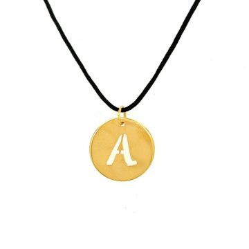 Pendant monogram A  , with black cord-Gold K14 (585°)-