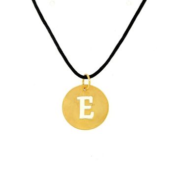 Pendant monogram Ε , with black cord-Gold K14 (585°)-