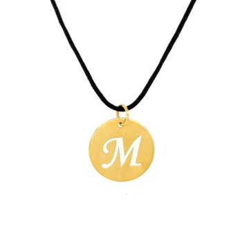 Pendant monogram M , with black cord-Gold K14 (585°)-